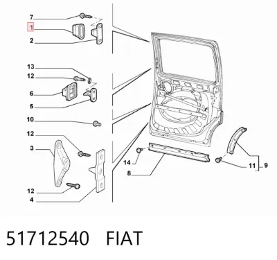 Tope superior de puerta corrediza en carrocería FIAT 51712540