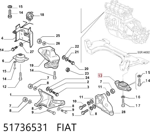 Soporte de motor trasero 51736531 Fiat/Alfa/Lancia