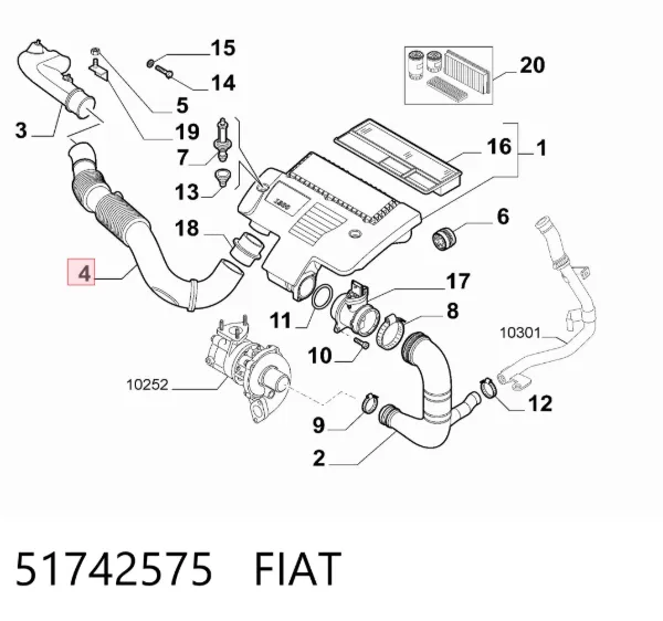 Tubo flexible de aspiración 51742575 Fiat/Alfa/Lancia