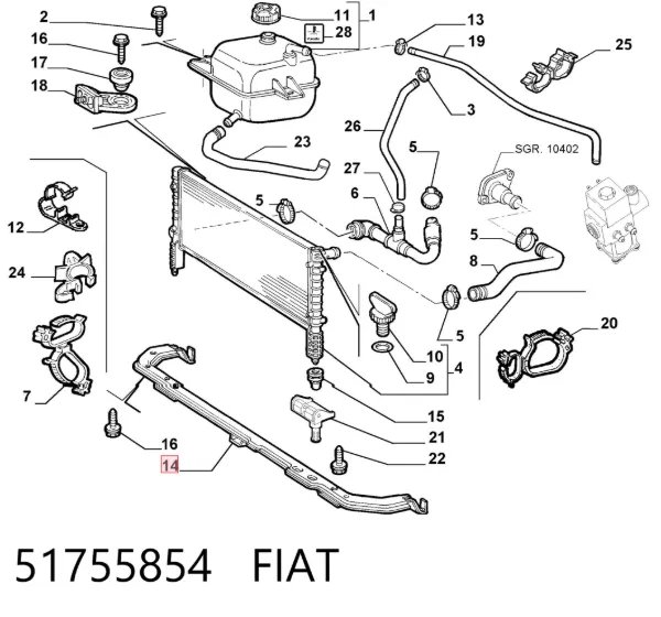 Soporte inferior del radiador (panel de montaje de faros) 51755854 Fiat/Alfa/Lancia