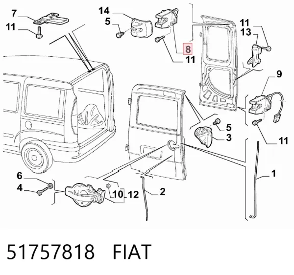 Cerradura superior de puerta trasera derecha de doble hoja 51757818 Fiat/Alfa/Lancia