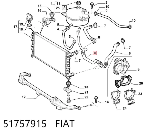 Manguera inferior del radiador 51757915 Fiat/Alfa/Lancia