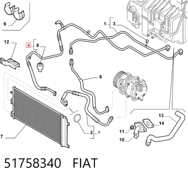 Manguera de aire acondicionado de condensador a evaporador 51758340 Fiat/Alfa/Lancia