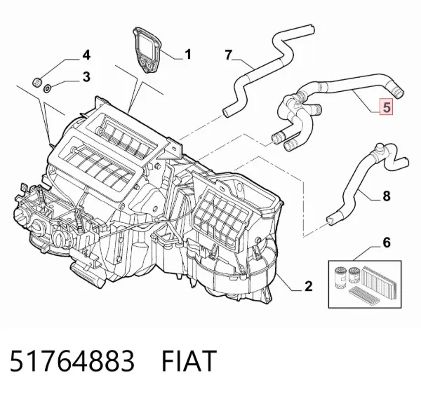 Manguera doble del radiador de la calefacción 51764883 Fiat/Alfa/Lancia