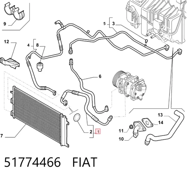 Manguera de aire acondicionado de compresor al condensador 51774466 Fiat/Alfa/Lancia