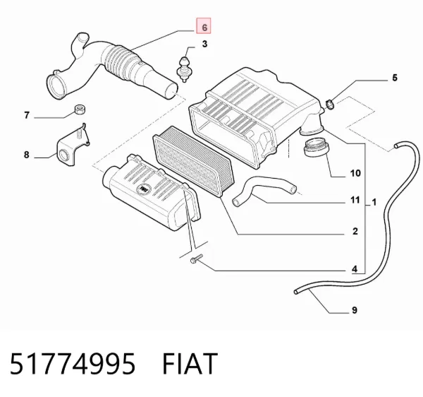 Entrada del filtro de aire 51774995 Fiat/Alfa/Lancia