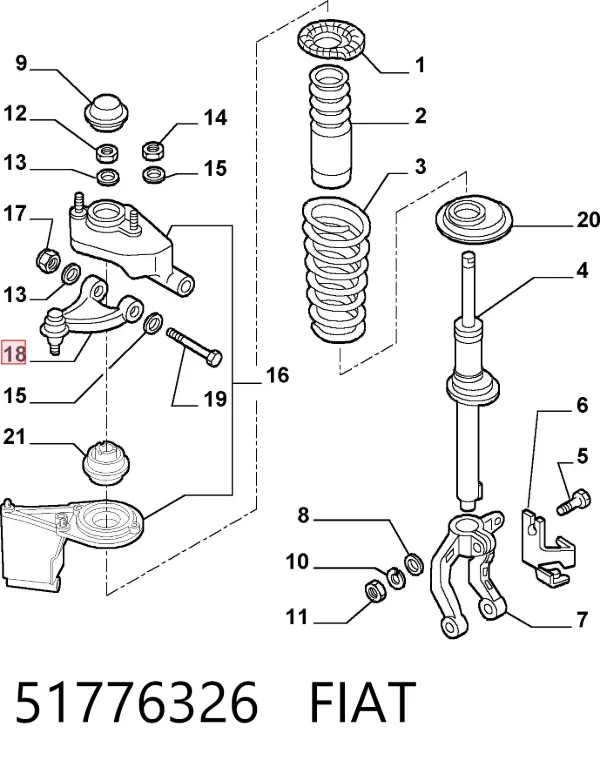 Brazo superior derecho de la suspensión delantera 51776326 Fiat/Alfa/Lancia