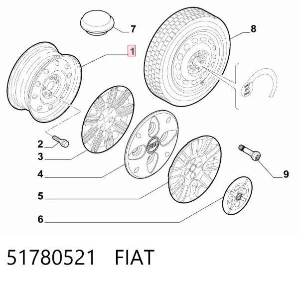 Llantas de acero (Estampado) 51780521 Fiat/Alfa/Lancia