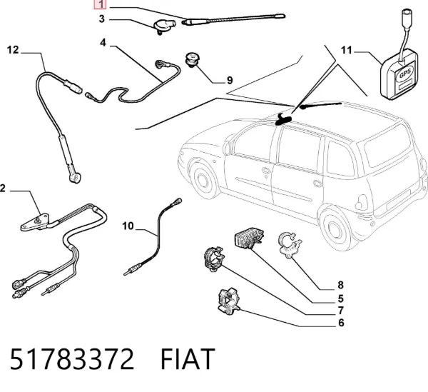 Vástago de antena 51783372 Fiat/Alfa/Lancia