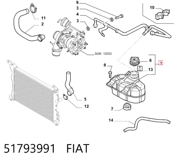 Vaso de expansión 51793991 Fiat/Alfa/Lancia