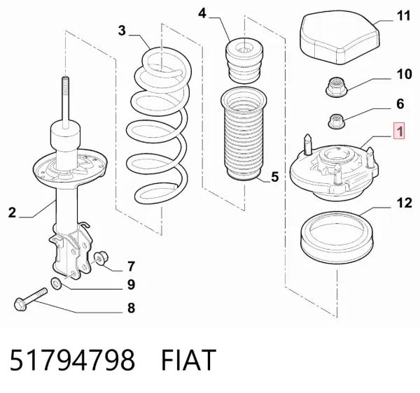 Soporte del amortiguador delantero derecho 51794798 Fiat/Alfa/Lancia