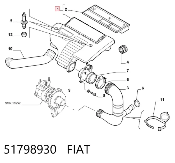 Caja del filtro de aire 51798930 Fiat/Alfa/Lancia
