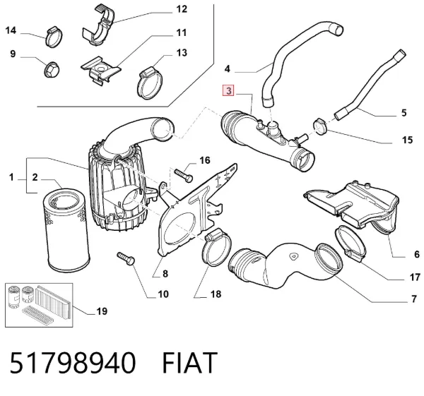 Manguito de aire del medidor de masa de aire 51798940 Fiat/Alfa/Lancia