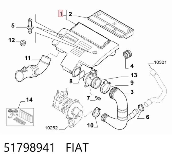 Caja del filtro de aire 51798941 Fiat/Alfa/Lancia