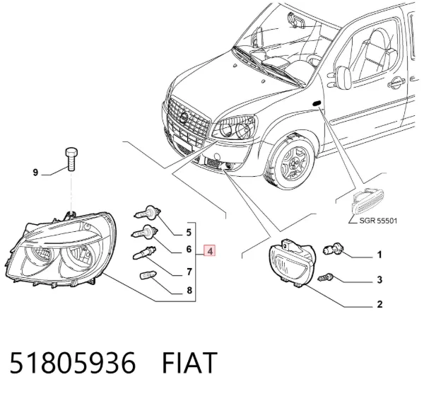 Faro derecho 51805936 Fiat/Alfa/Lancia