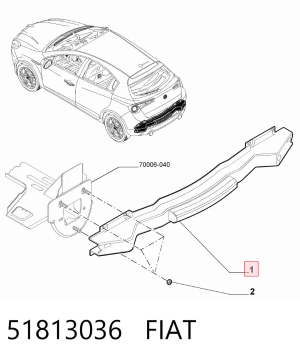 Refuerzo parachoques trasero 51813036 Fiat/Alfa/Lancia