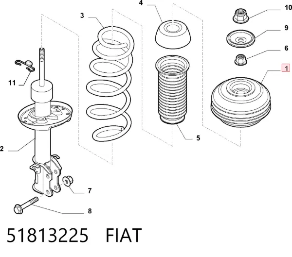Soporte del amortiguador delantero 51813225 Fiat/Alfa/Lancia