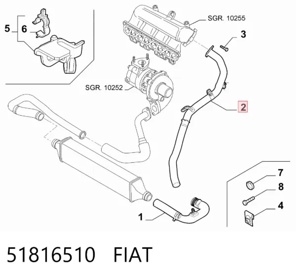 Tubo intercooler 51816510 Fiat/Alfa/Lancia