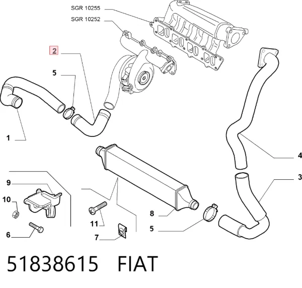 Tubo intercooler 51838615 Fiat/Alfa/Lancia