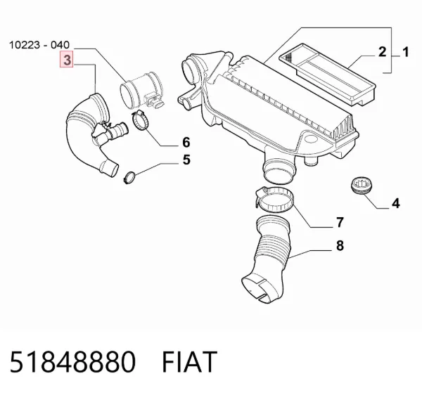 Manguito de aire del medidor de masa de aire 51848880 Fiat/Alfa/Lancia
