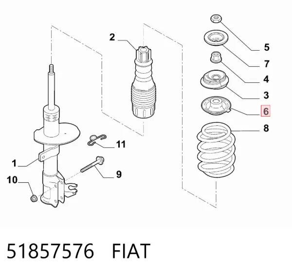 Espaciador de goma inferior del resorte delantero 51857576 Fiat/Alfa/Lancia
