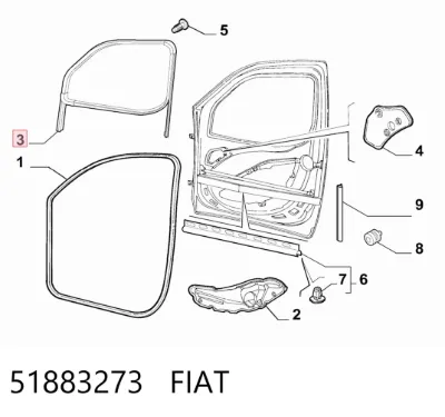 Junta de puerta delantera izquierda FIAT 51883273