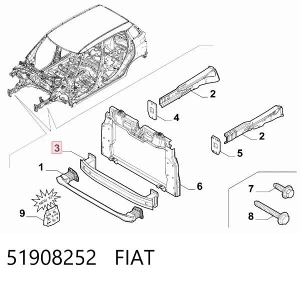 Refuerzo parachoque delantero 51908252 Fiat/Alfa/Lancia