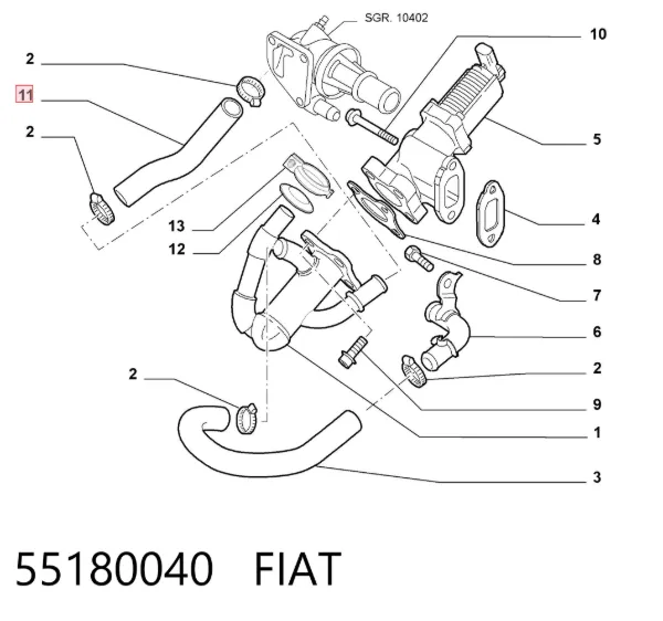 Manguera de radiador EGR, suministro 55180040 Fiat/Alfa/Lancia