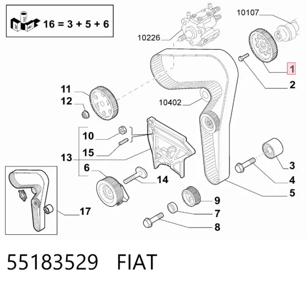 Piñón del árbol de levas 55183529 Fiat/Alfa/Lancia