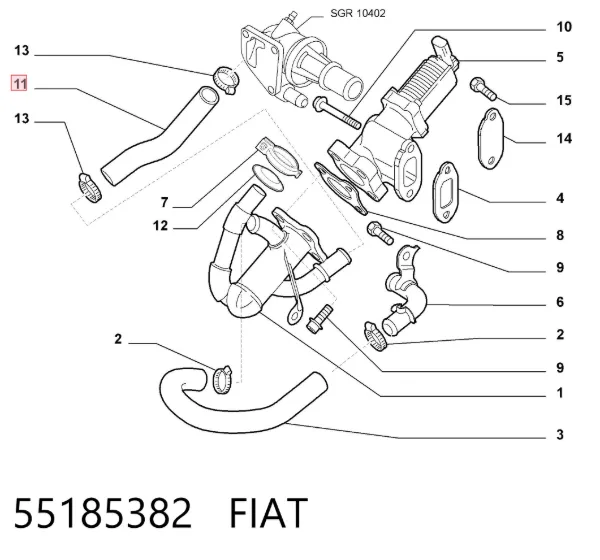 Manguera de radiador EGR, suministro 55185382 Fiat/Alfa/Lancia