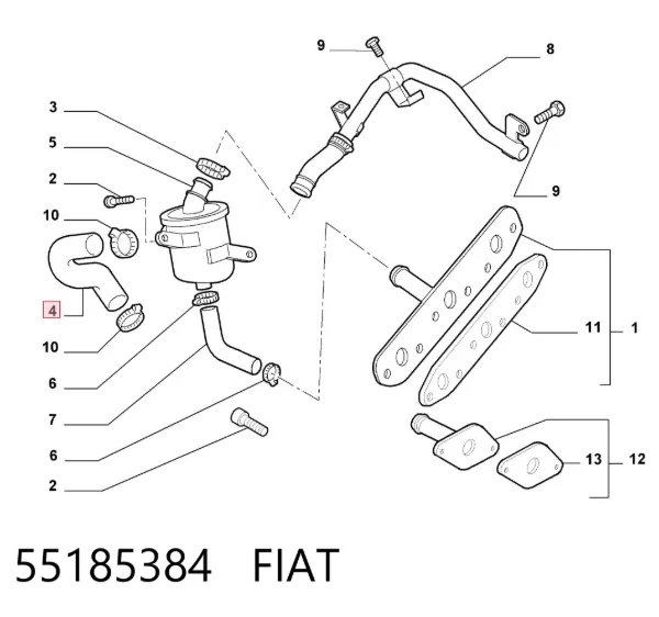 Manguera del radiador de aceite al filtro 55185384 Fiat/Alfa/Lancia
