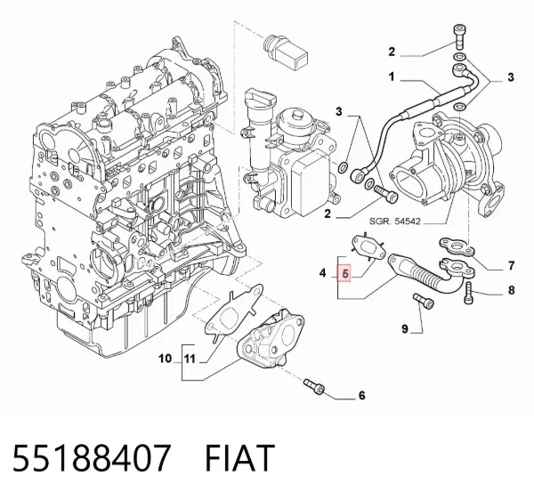Junta de manguera de drenaje de aceite de turbina 55188407 Fiat/Alfa/Lancia