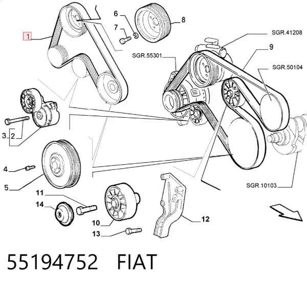 Correa de alternador 55194752 Fiat/Alfa/Lancia
