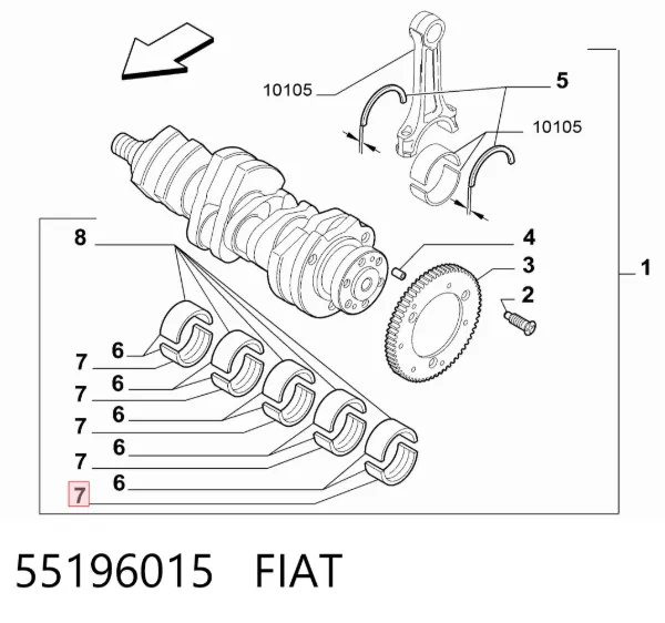 Juego de cojinetes de cigüeñal, estándar, STD 55196015 Fiat/Alfa/Lancia