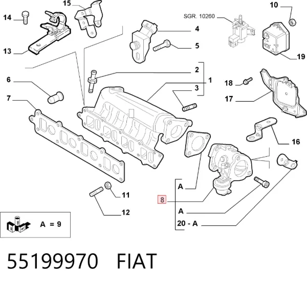 Cuerpo de mariposa 55199970 Fiat/Alfa/Lancia
