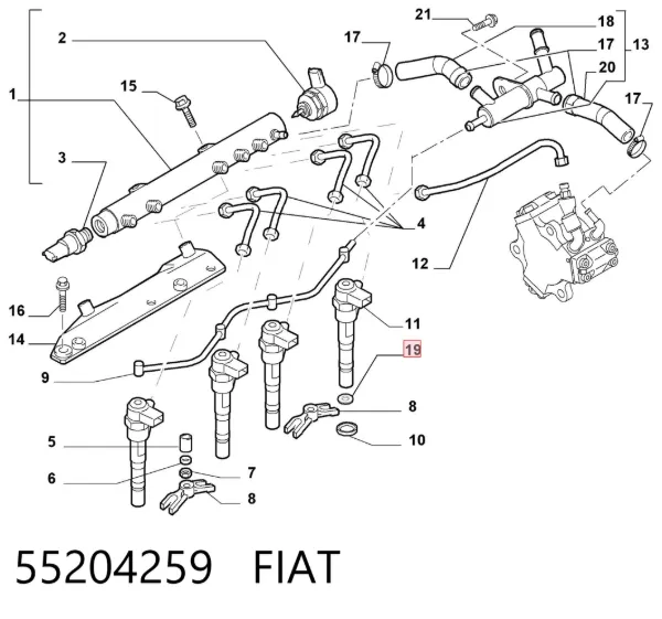 Junta de inyectores 55204259 Fiat/Alfa/Lancia