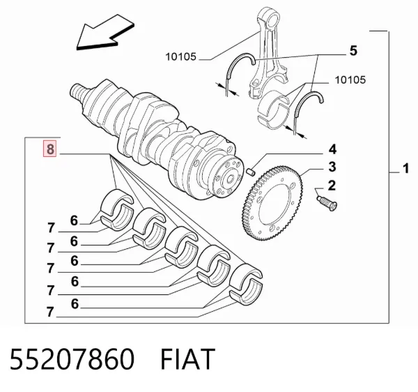 Juego de cojinetes de cigüeñal, estándar, STD 55207860 Fiat/Alfa/Lancia