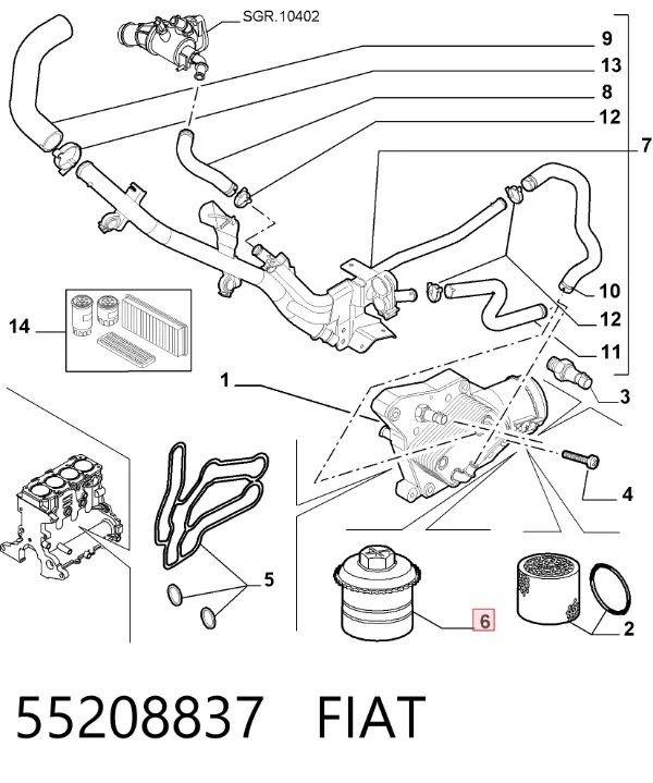 Tapa del filtro de aceite 55208837 Fiat/Alfa/Lancia