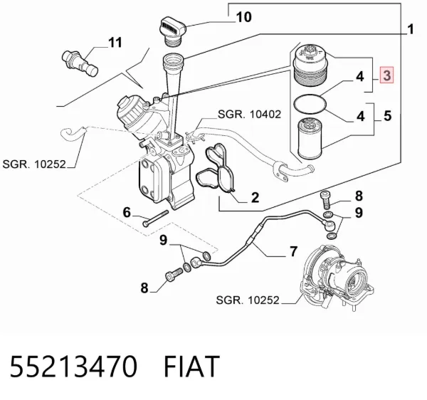 Tapa del filtro de aceite 55213470 Fiat/Alfa/Lancia