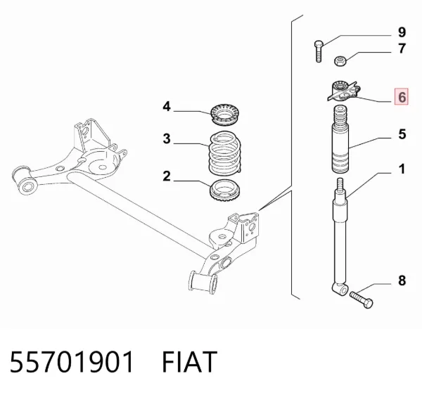 Soporte del amortiguador trasero derecho 55701901 Fiat/Alfa/Lancia