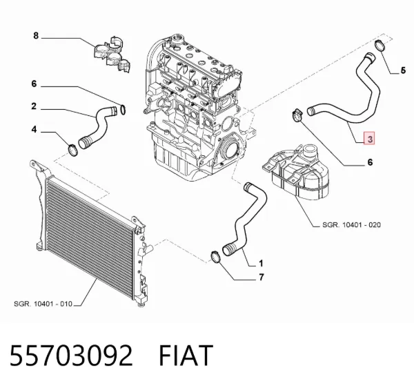 Manguera radiador 55703092 Fiat/Alfa/Lancia