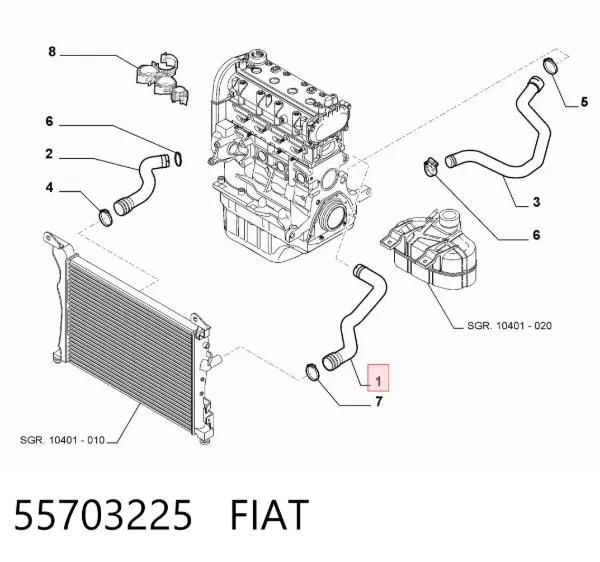 Manguera superior del radiador 55703225 Fiat/Alfa/Lancia