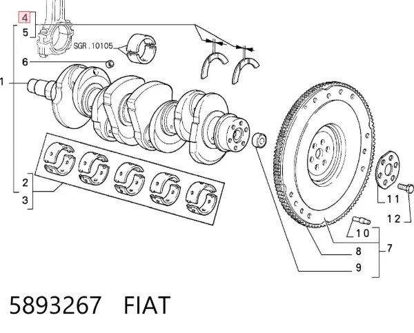 Juego de semiarandelas de empuje de cigüeñal, segunda reparación (0,50 mm), juego 5893267 Fiat/Alfa/Lancia