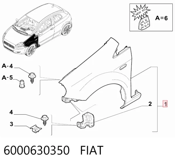 Aleta delantera izquierda 6000630350 Fiat/Alfa/Lancia