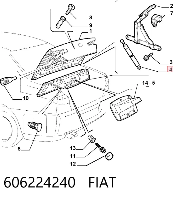 Amortiguador maletero 606224240 Fiat/Alfa/Lancia