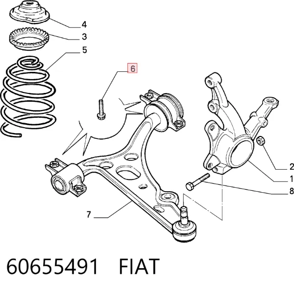 Perno de fijación del brazo oscilante delantero 60655491 Fiat/Alfa/Lancia