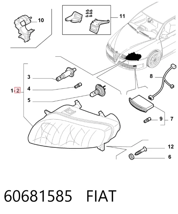 Faro derecho 60681585 Fiat/Alfa/Lancia
