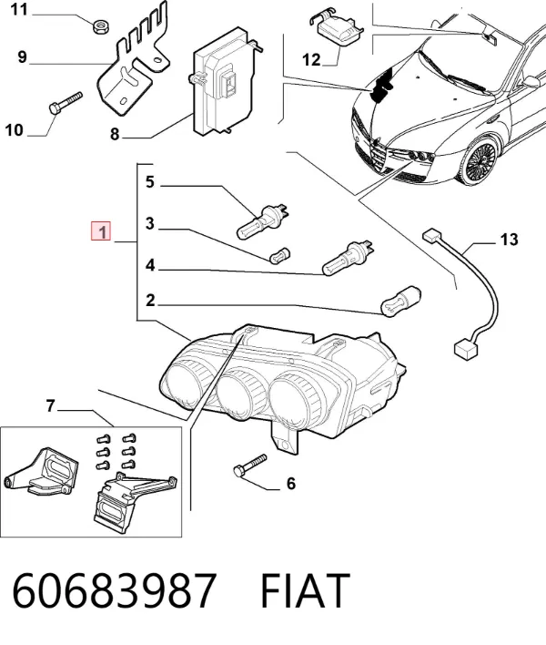 Faro derecho 60683987 Fiat/Alfa/Lancia