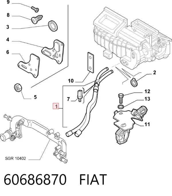 Manguera doble del radiador de la calefacción 60686870 Fiat/Alfa/Lancia