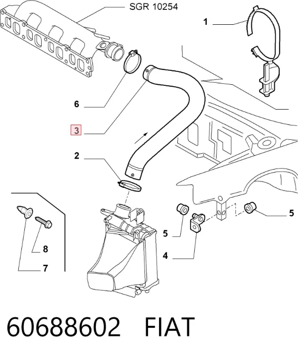 Tubo intercooler 60688602 Fiat/Alfa/Lancia